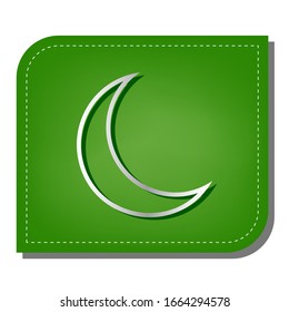 Moon sign illustration. Silver gradient line icon with dark green shadow at ecological patched green leaf. Illustration.