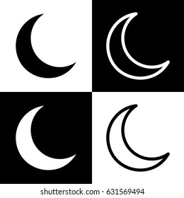 Moon sign illustration. Vector. Black and white icons and line icon on chess board.