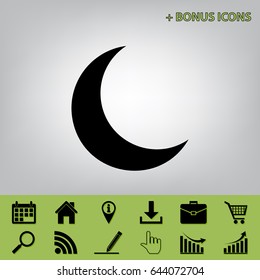 Moon sign illustration. Vector. Black icon at gray background with bonus icons at celery ones