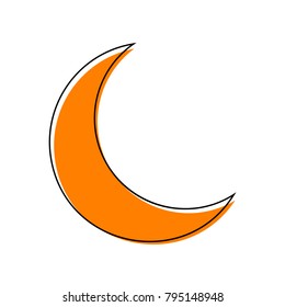 Moon sign illustration. Vector. Black line icon with shifted flat orange filled icon on white background. Isolated.