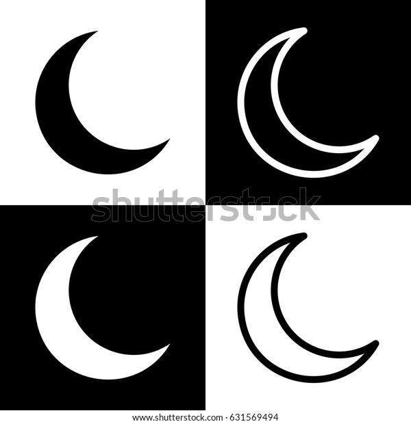 Moon sign illustration. Vector. Black and
white icons and line icon on chess
board.