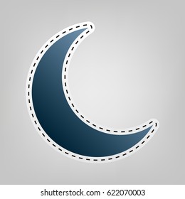 Moon sign illustration. Vector. Blue icon with outline for cutting out at gray background.