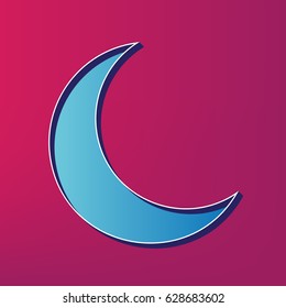 Moon sign illustration. Vector. Blue 3d printed icon on magenta background.
