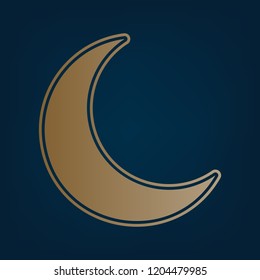 Moon sign illustration. Vector. Golden icon and border at dark cyan background.