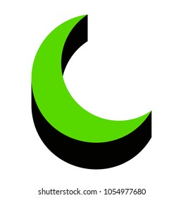 Moon sign illustration. Vector. Green 3d icon with black side on white background. Isolated.