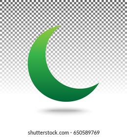 Moon sign illustration. Vector. Green gradient icon with shadow at bottom on transparent and white background.