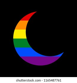 Moon sign illustration. Vector. Icon with colors of LGBT flag at black background.