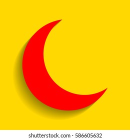 Moon sign illustration. Vector. Red icon with soft shadow on golden background.