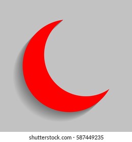 Moon sign illustration. Vector. Red icon with soft shadow on gray background.