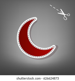 Moon sign illustration. Vector. Red icon with for applique from paper with shadow on gray background with scissors.