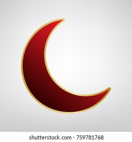 Moon sign illustration. Vector. Red icon on gold sticker at light gray background.