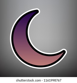 Moon sign illustration. Vector. Violet gradient icon with black and white linear edges at gray background.