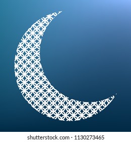 Moon sign illustration. Vector. White textured icon at lapis lazuli gradient background.