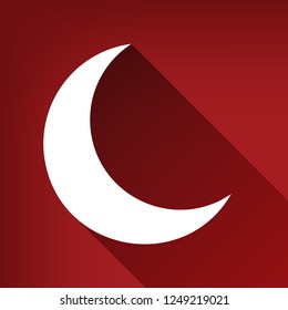 Moon sign illustration. Vector. White icon with limitless shadow at ruby red background.