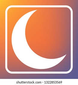 Moon sign illustration. Vector. White icon on transparent button at orange-violet gradient background.