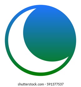 Moon sign illustration. Vector. White icon in bluish circle on white background. Isolated.