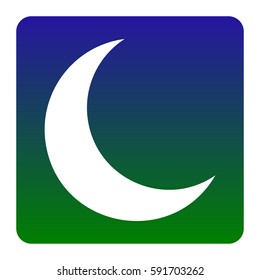 Moon sign illustration. Vector. White icon at green-blue gradient square with rounded corners on white background. Isolated.