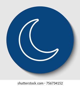 Moon sign illustration. Vector. White contour icon in dark cerulean circle at white background. Isolated.