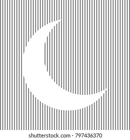 Moon sign illustration. Vector. White icon on grayish striped background. Optical illusion.