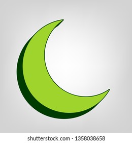 Moon sign illustration. Vector. Yellow green solid icon with dark green external body at light colored background.
