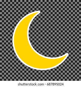 Moon sign illustration. Vector. Yellow icon with white contour on dark transparent background.