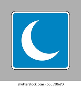 Moon sign illustration. White icon on blue sign as background.