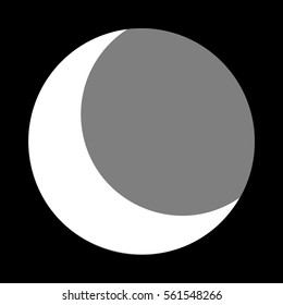 Moon sign illustration. White icon in gray circle at black background. Circumscribed circle. Circumcircle.
