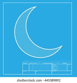 Moon sign illustration. White section of icon on blueprint template.