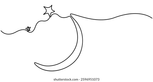 Moon sign line continuous drawing vector. One line Moon vector background. Moon icon. Continuous outline of Linear design, Continuous one line drawing of moon icon. Crescent pro, Single line drawing. 