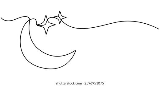 Moon sign line continuous drawing vector. One line Moon vector background. Moon icon. Continuous outline of Linear design, Continuous one line drawing of moon icon. Crescent pro, Single line drawing. 