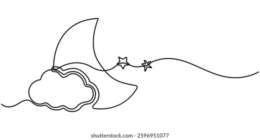 Moon sign line continuous drawing vector. One line Moon vector background. Moon icon. Continuous outline of Linear design, Continuous one line drawing of moon icon. Crescent pro, Single line drawing. 