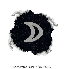 
Moon sign Symbol, sign, sticker, magnet. Ostranomny horoscope. Starry sky in the clouds