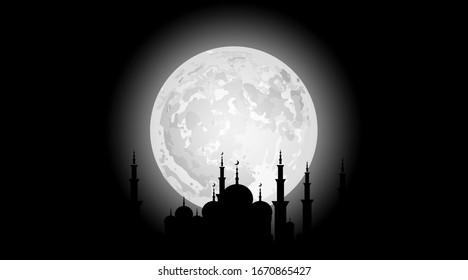 Moon. Silhouette city on background the full moon. Vector illustration.