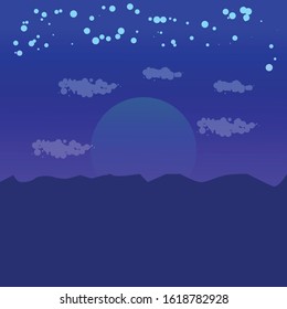 Moon silhouette on a starry night.