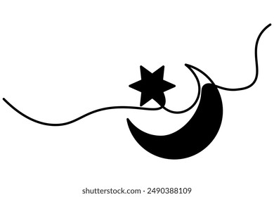 Moon silhouette vector art illustration and isolated outline moon icon