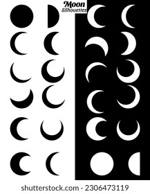 Moon silhouettes vector illustration set.