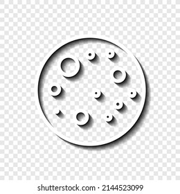 Moon simple icon. Flat desing. White with shadow on transparent grid.ai