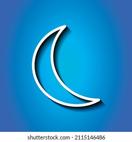 Moon simple icon vector. Flat desing. White icon with shadow on blue background.ai