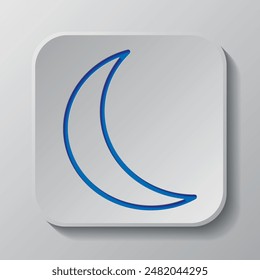 Moon simple icon vector. Flat design. Paper cut design. Cutted blue symbol with shadow. Gray badge button, gray background.ai