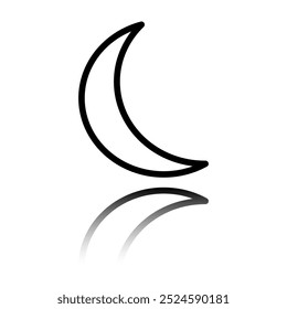 Moon simple icon vector. Flat design. Black icon with mirror reflection. White background.ai