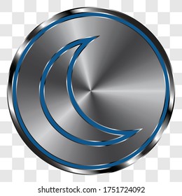 Moon simple icon vector on metal round button. Transparent grid