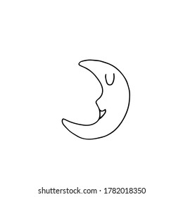 Moon - single element. Hand drawn doodle. Illustration for celebration, coloring, decoration. Stock vector outline illustration, isolated on white background.