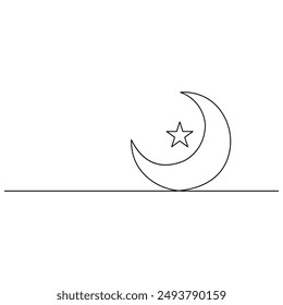 Moon  single line art, continuous one line drawing of  Isolated outline vector art

