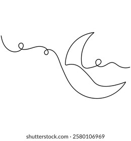 Moon single line art, continuous one line drawing of  Isolated outline vector icon