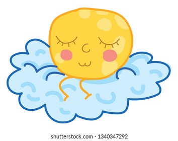 A moon sitting on a cloud with eyes closed vector color drawing or illustration