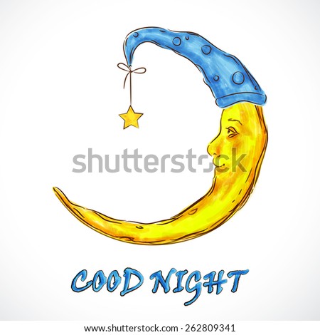 Moon. Sketch drawing. vector isolate. Good night.