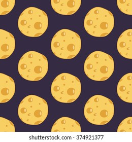Moon sketch. Seamless pattern with hand-drawn cartoon Earth satellite. Doodle drawing. Vector illustration - swatch inside