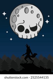 Moon Skull mit Spaß Werwolf auf dem Hügel lacht