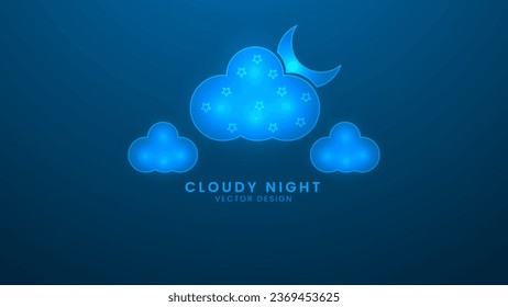 Moon in the sky night. Night sky scenery in the weather forecast. Vector illustration with light effect and neon