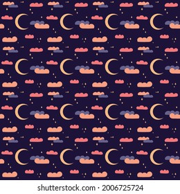Moon sky night stars Seamless Pattern